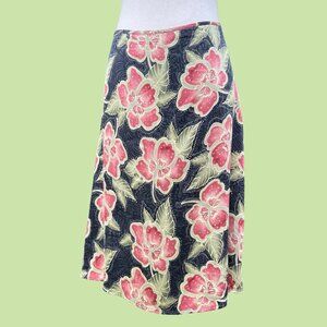 Tommy Bahama Women's Floral Hawaiian Black Pink Skirt Size 14 Silk Blend Summer